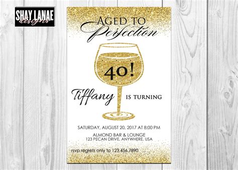 Aged To Perfection Birthday Invitation Gold Glitter Etsy