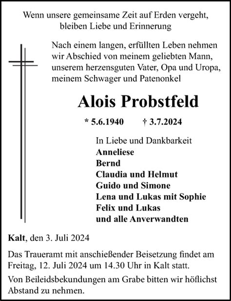 Traueranzeigen Von Alois Probstfeld Rz Trauer De