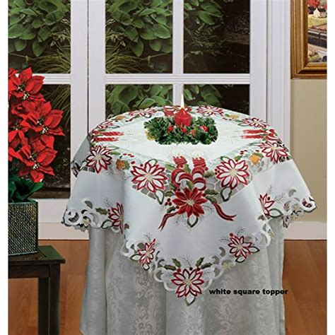 Holiday Christmas Embroidered Poinsettia Candle Tablecloth 34 Square