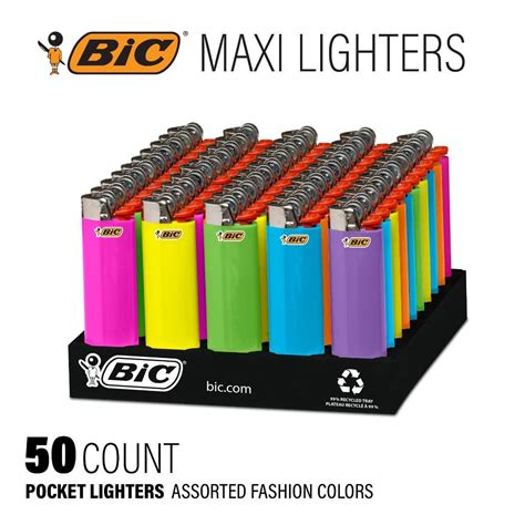 BIC Classic Pocket Lighter, Assorted Fashion Colors, 50-Count Tray