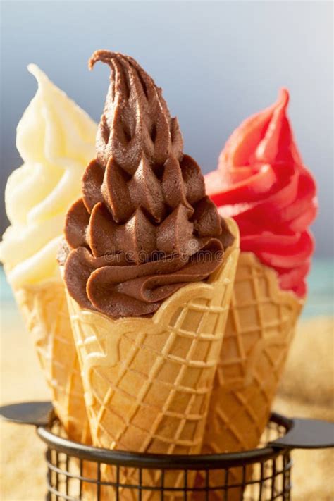 Close Up View of Ice Cream in Crunchy Wafer Cones Stock Photo - Image ...