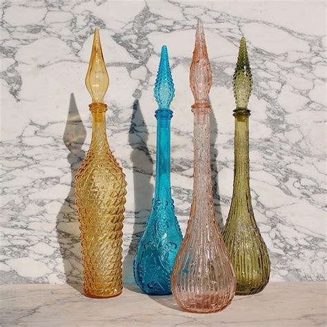 Set Of 4 Empoli Glass Decanters 1960s Italy At 1stdibs