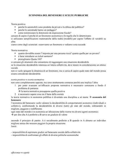 Appunti Seconda Lezione Economia Del Benessere E Scelte Pubbliche