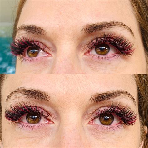 Silk Volumes Lashes With Ombré Hot Pink Mermaid Lashes Happy Client Eyelash Salon Lashes