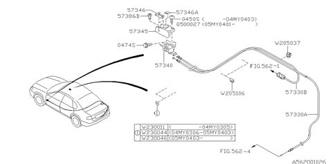 Subaru Rx Deck Lid Release Cable Fuel Filler Door Release Cable Trunk Lid Release 57330fe100