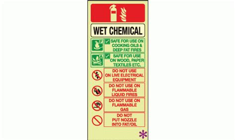 Wet Chemical Extinguisher Identification Sign Photoluminescent Glow