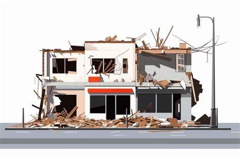 Destroyed Shop Demolished Building Vector Flat Isolated Illustration