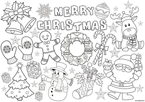 X1 A3 Digital Christmas Colouring Sheet Printable Kids Etsy