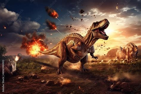 Dinosaurs extinct with meteorite falling .Ai art Stock Illustration ...