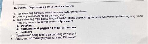 SOLVED B Panuto Sagutin Ang Sumusunod Na Tanong 1 Llarawan Ang