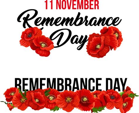 11 November Poppy Remembrance Day Card Royalty Free Vector