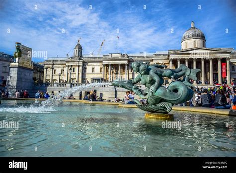 Atmosphere At The Fountain In Trafalgar Square In Front Of National