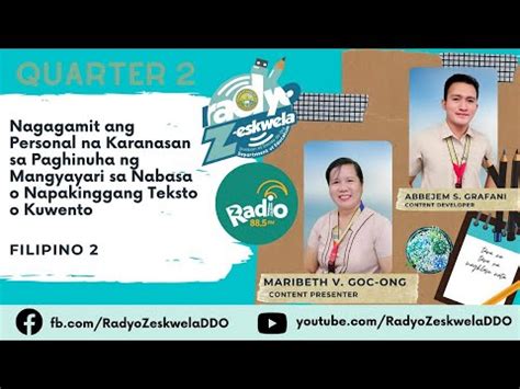 FILIPINO 2 Nagagamit Ang Personal Na Karanasan Sa Paghinuha Ng