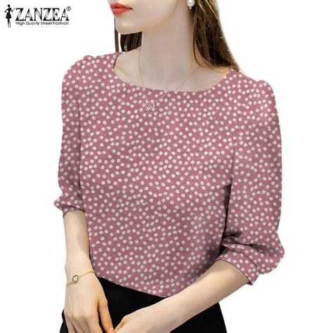 Zanzea Women Holiday Square Neck Seven Part Sleeve Floral Print Blouse