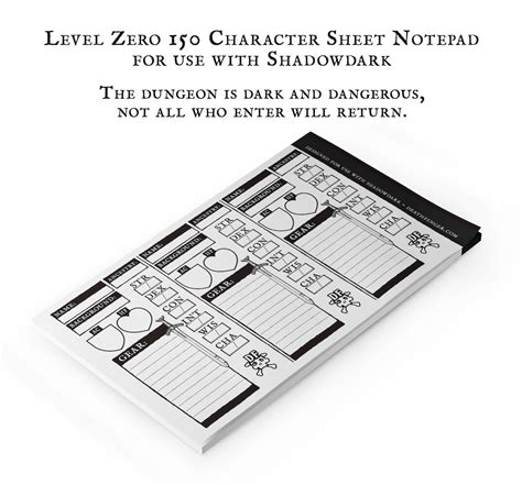 The Level Zero Character Sheet Notepad For Use With Shadowdark Etsy