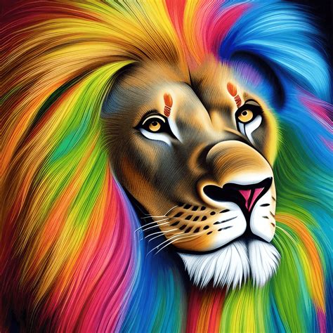 Lion Head with Rainbow Colored Hair · Creative Fabrica