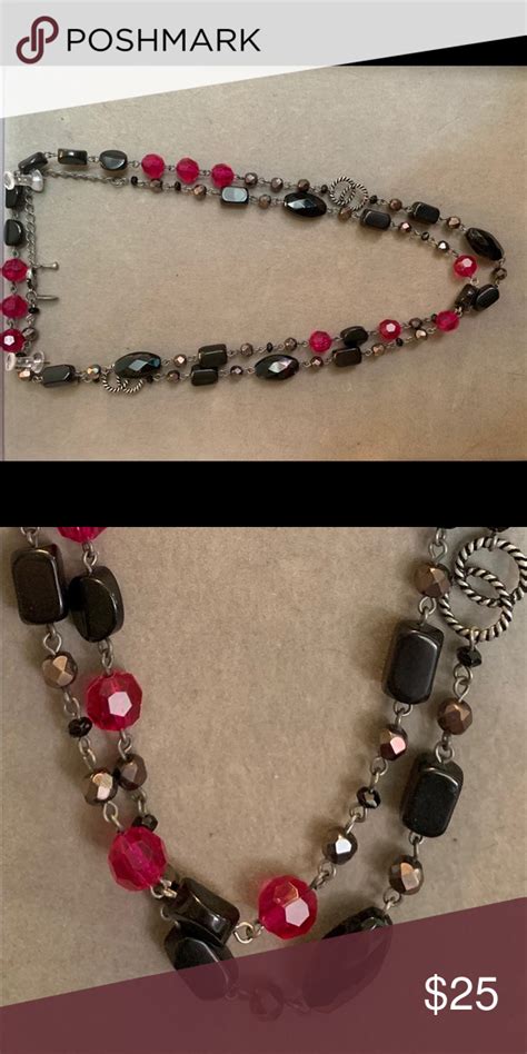 Lia Sophia Necklace Raspberry Splash Black And Dark Pink Faceted Stones