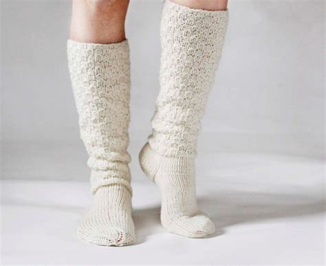 Knitted Socks Knee High Knitted Socks Woman White Socks By Lalapu