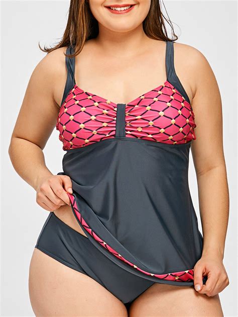 28 OFF Plaid Open Back Plus Size Tankini Set Rosegal