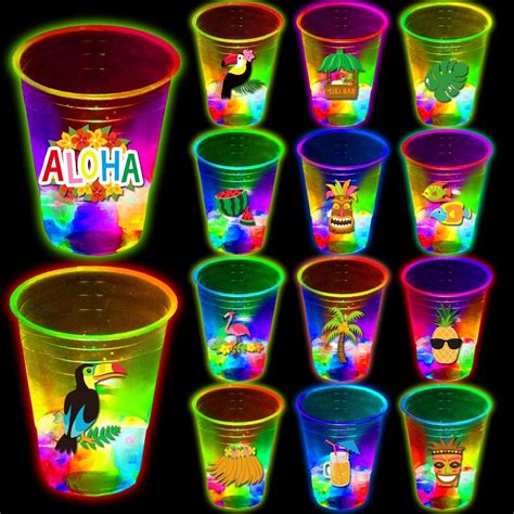 24pcs Glowing Hawaiian Luau Party Cups Flashing Tiki Party Cups