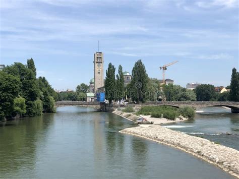 Munich, Germany - May 26, 2018: View of the Isar River Which Crosses ...