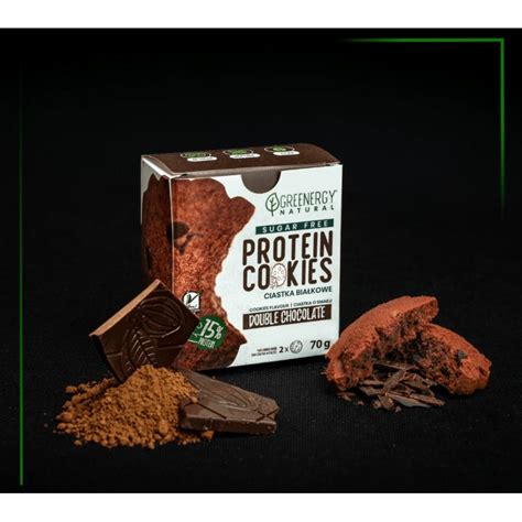 Sugar Free Protein Cookies Double Chocolate 70g Greenergy Natural