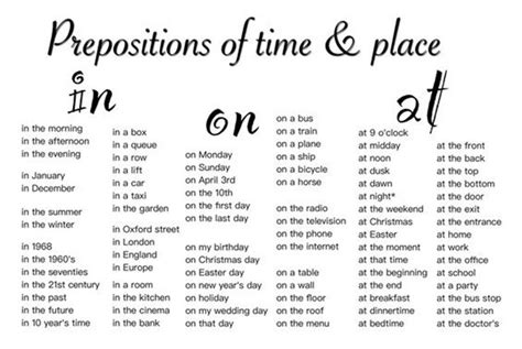 The Prepositions Of Time Place In One At All And On Another