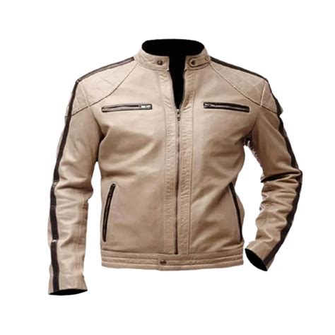 Mens Beige Color Leather Jacket - Jackets Town