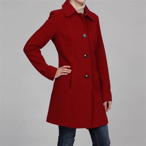 Anne Klein Womens Bright Red Wool Coat Final Sale Free Shipping