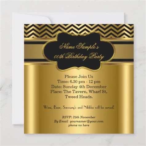 Golden Chevron Gold Black Stripe Birthday Party Invitation Zazzle