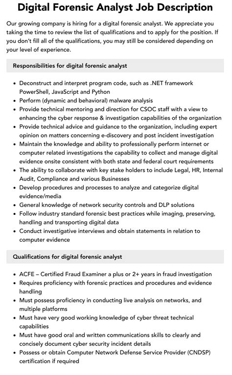 Digital Forensic Analyst Job Description Velvet Jobs