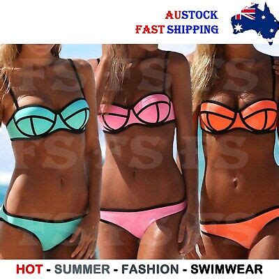 Sexy Women Bandage Push Up Neoprene Bikini Set Triangle Swimwear