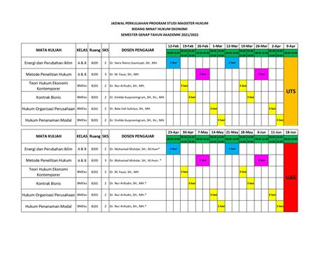 Jadwal Kuliah Prodi Magister Ilmu Hukum Semester Genap TA 2021 2022