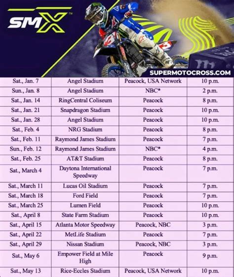 Supercross Schedule 2025 Peacock Con Rubetta