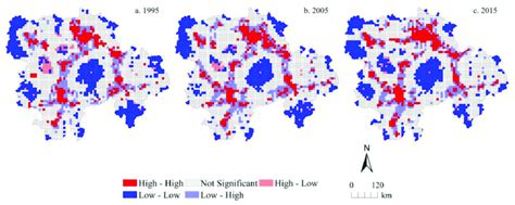 Bivariate Lisa Cluster Maps Showing Urbanization Level And Traffic