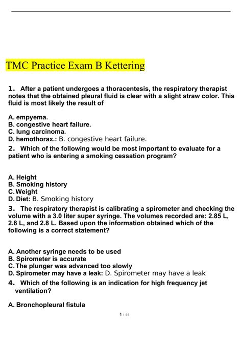 Tmc Practice Exam B Kettering Question Mock Board Exam Answered