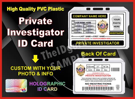 Private Investigator ID Card (Horizontal) Custom with your PHOTO and ...