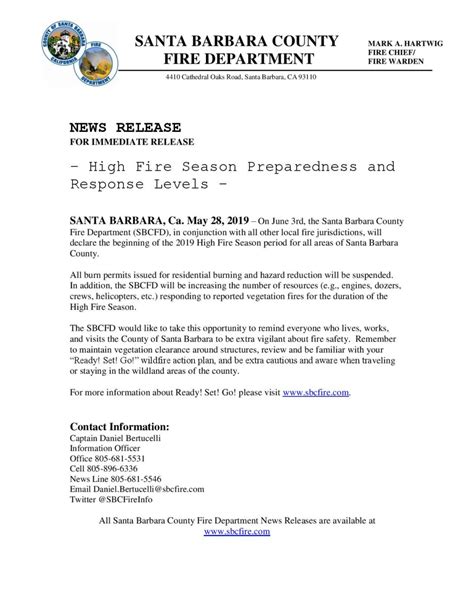 High Fire Season Preparedness And Response Levels Santa Barbara