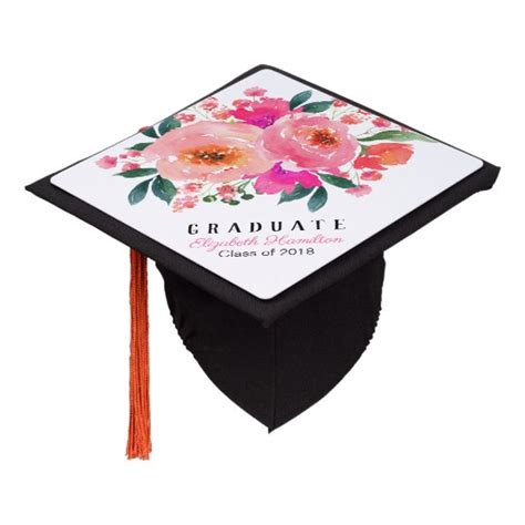 Graduate Pink Floral Watercolor Bouquet Graduation Cap Topper