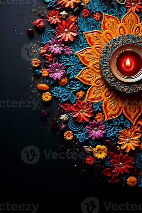 Colorful Rangoli designs for Diwali celebration background with empty ...