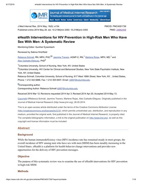 Pdf Ehealth Interventions For Hiv Prevention In High Risk Men Who