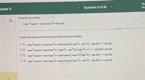 Solved Thi Apter Question Of Thi Establish The Identity Sin