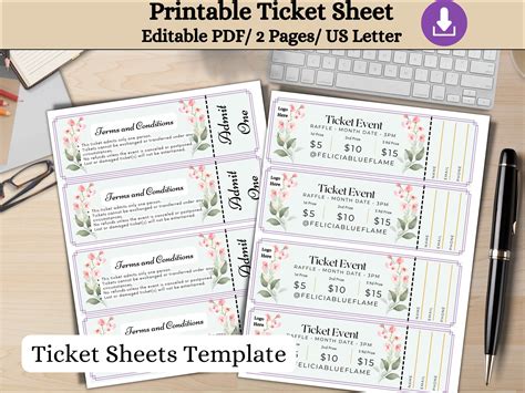 Editable Raffle Template Ticket, Diy Ticket, Custom Ticket, Elegant ...