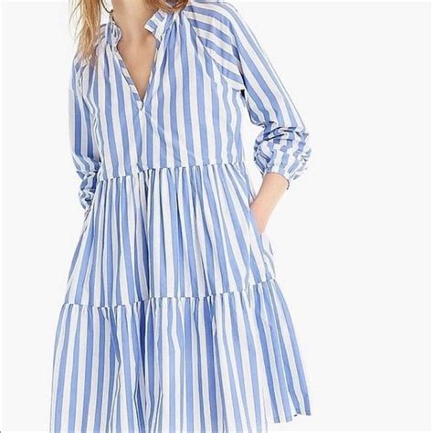 J Crew Dresses Jcrew Tiered Popover Dress In Striped Cotton Poplin