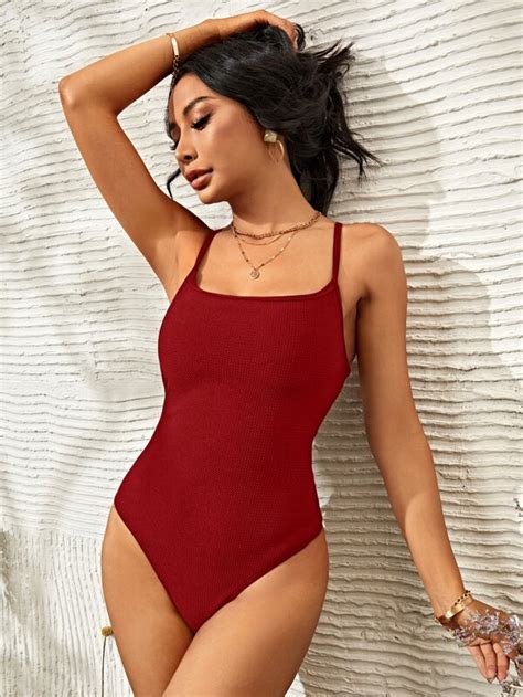 Solid Lace Up Backless One Piece Swimsuit Shein Usa