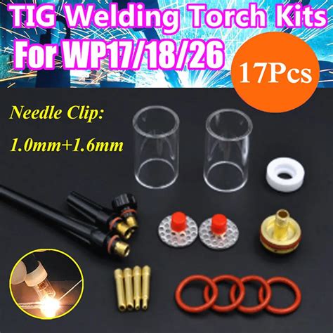 17Pcs Set TIG Welding Torch Stubby Collet Gas Lens Nozzle Glass Pryex