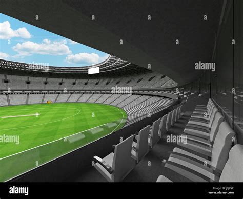 D Render Of A Beautiful Modern Round Cricket Stadium With White Seats