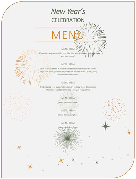 New Years Eve Menu Template Creative Design Templates