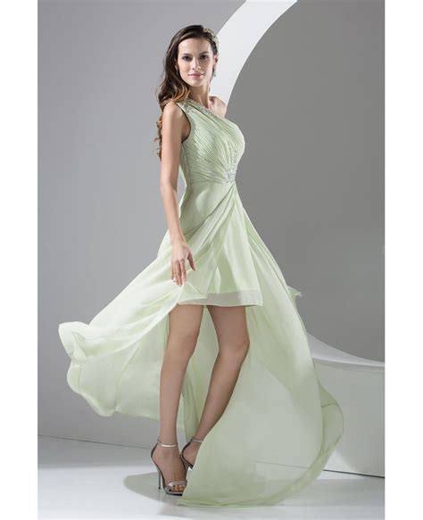 A Line One Shoulder Asymmetrical Chiffon Prom Dress With Beading