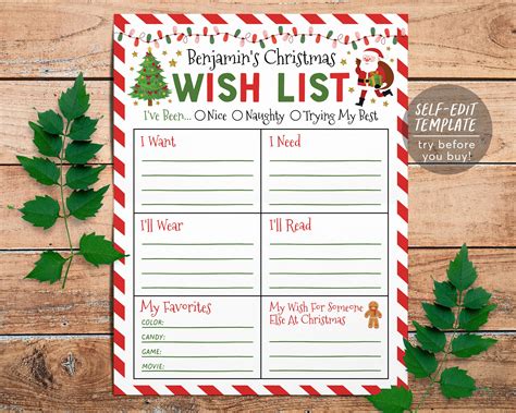 Christmas Wish List For Kids Editable Template Personalized Etsy